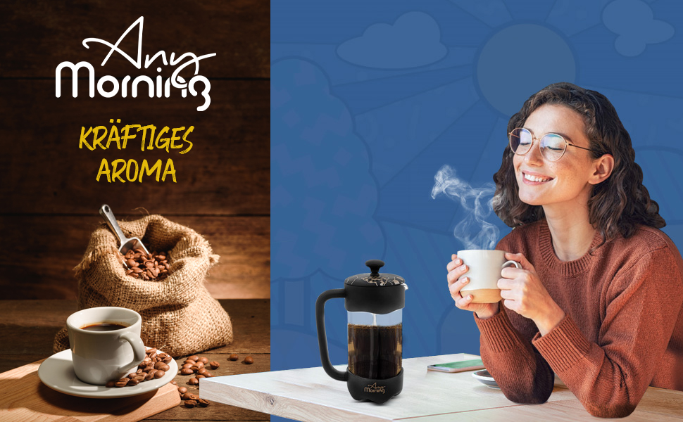 French Press Any Morning: кавоварка френч-прес з нержавіючої сталі та скла, 600/350 мл