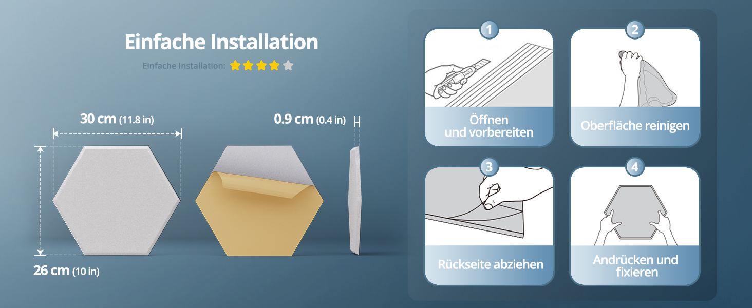 Акустичні гексагональні панелі самоклеючі для звукоізоляції, 12 шт, поглинач шуму для студії, вітальні, геймерської кімнати та офісу, 30 x 26 x 0,9 см (Білий)