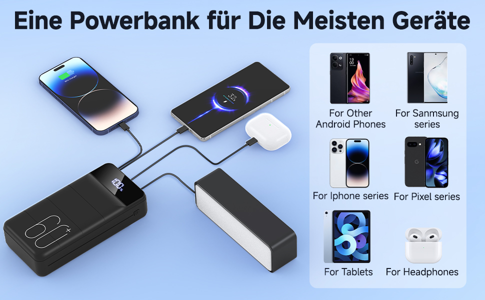 Power Bank 60000mAh 22.5W USB-C PD, Зовнішній акумулятор для смартфонів, планшетів, чорний