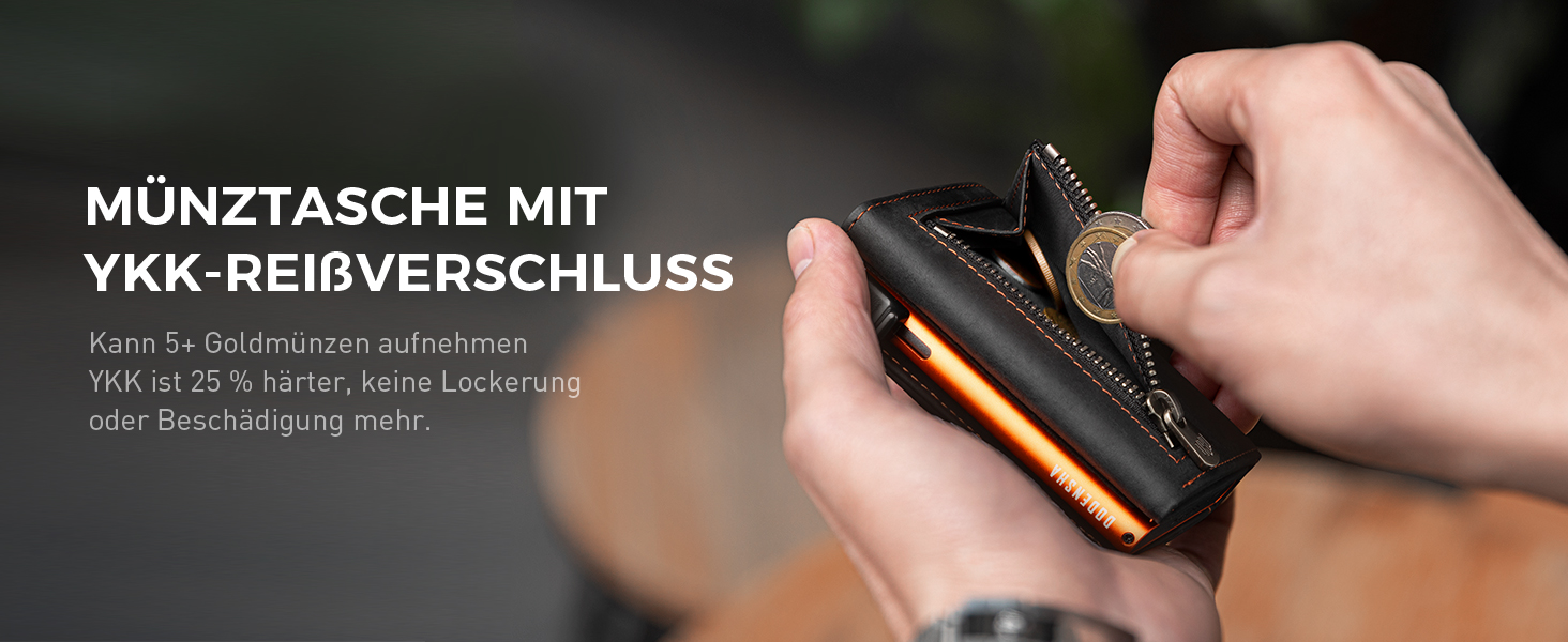 Чоловічий гаманець MagSnap Portmonee з відділом для монет, RFID захистом, для 10+ карток, чорно-помаранчевий