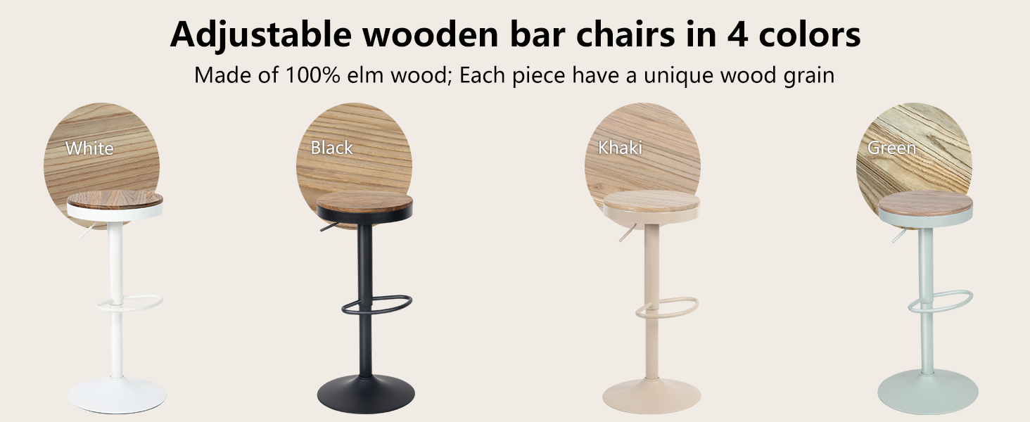YOUNIKE Adjustable Swivel Bar Stools 2-Pack - Black Wood Kitchen Bar Stools with Footrest - Vintage Style