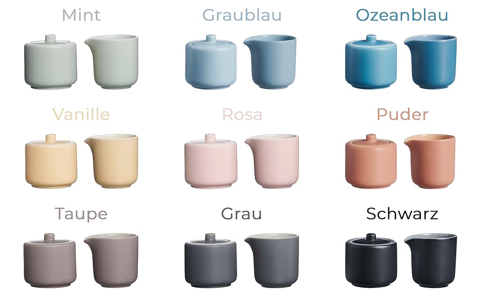 Ritzenhoff & Breker Jasper Milk & Sugar Set - Grey Ceramic Milk Pitcher & Sugar Bowl with Matte Glaze & Soft-Touch Finish