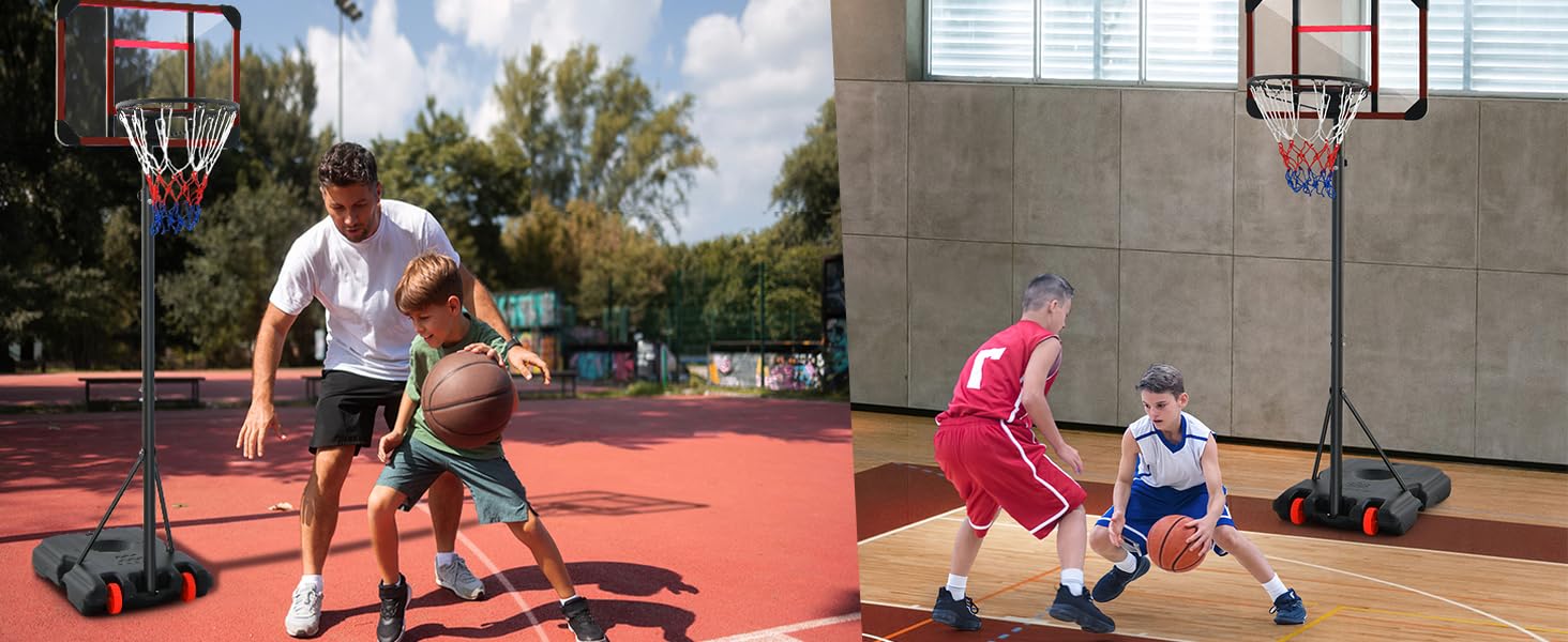 COSTWAY Adjustable Height Basketball Hoop System - Mobile Outdoor Basketball Stand with PC Backboard and Wheels (155-210cm)