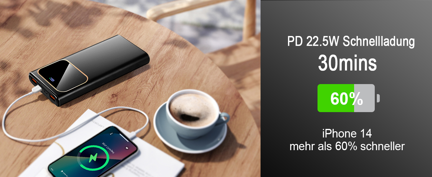 Power Bank 10000mAh з LED-дисплеєм, 22.5W PD3.0/QC4.0, USB-C, чорний