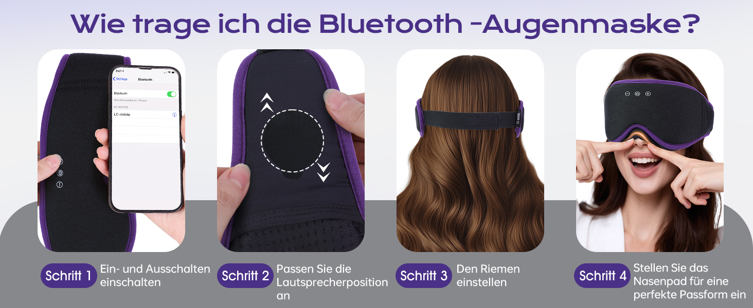3D Маска для сну з навушниками Bluetooth Dolida Лаванда: повна блокада світла, комфортний сон, для жінок та чоловіків