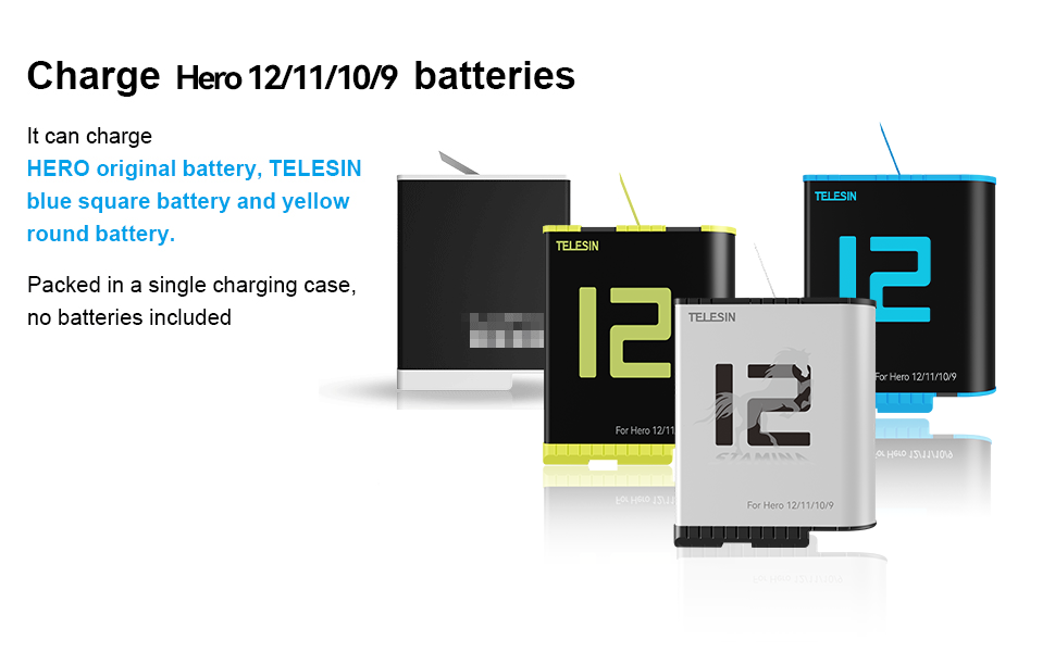 Зарядний пристрій для GoPro Hero 12/11/10/9 від Telesin: 3 слоти, 2 слоти TF-картки, портативний, з індикатором заряду