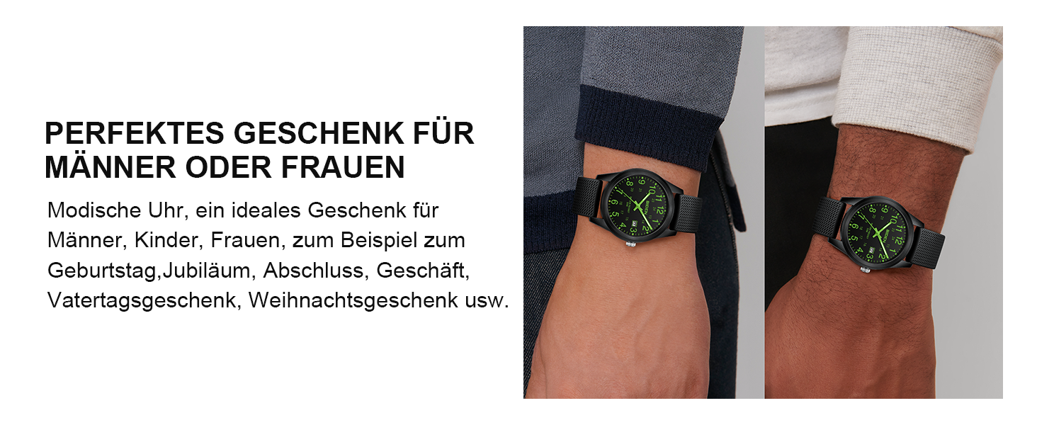 Чоловічий годинник: аналоговий кварцовий годинник з водозахистом 30M, стильний дизайн для чоловіків (чорний/зелений)