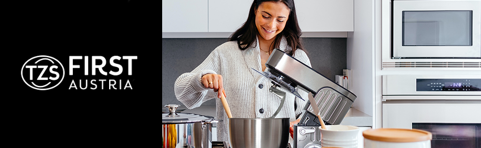 Кухонна машина TZS First Austria Profi Küchenmaschine 1300 Вт, 5 л, 6 швидкостей, з функцією замішування тіста, стаціонарна, нержавіюча сталь