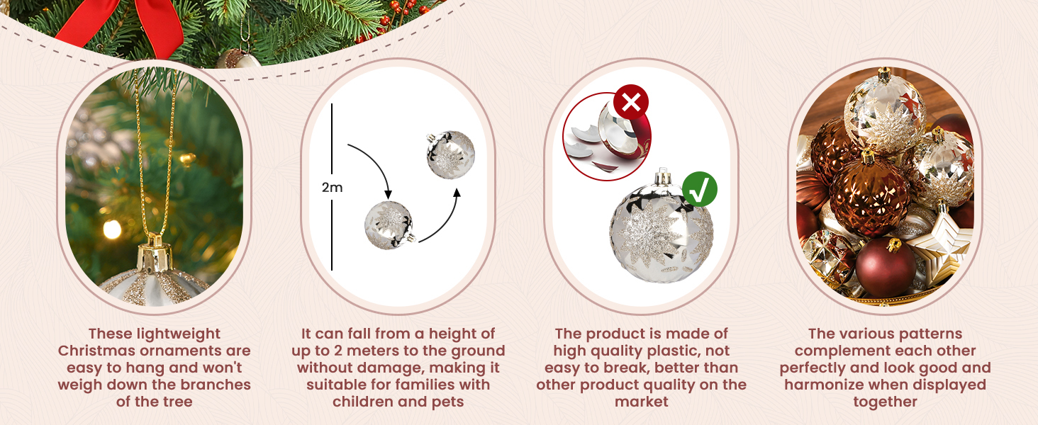 Набір прикрас для ялинки Alupssuc 128 шт. - ялинкові кулі, квіти, орнаменти, червоно-золотий (шампань, коричневий)