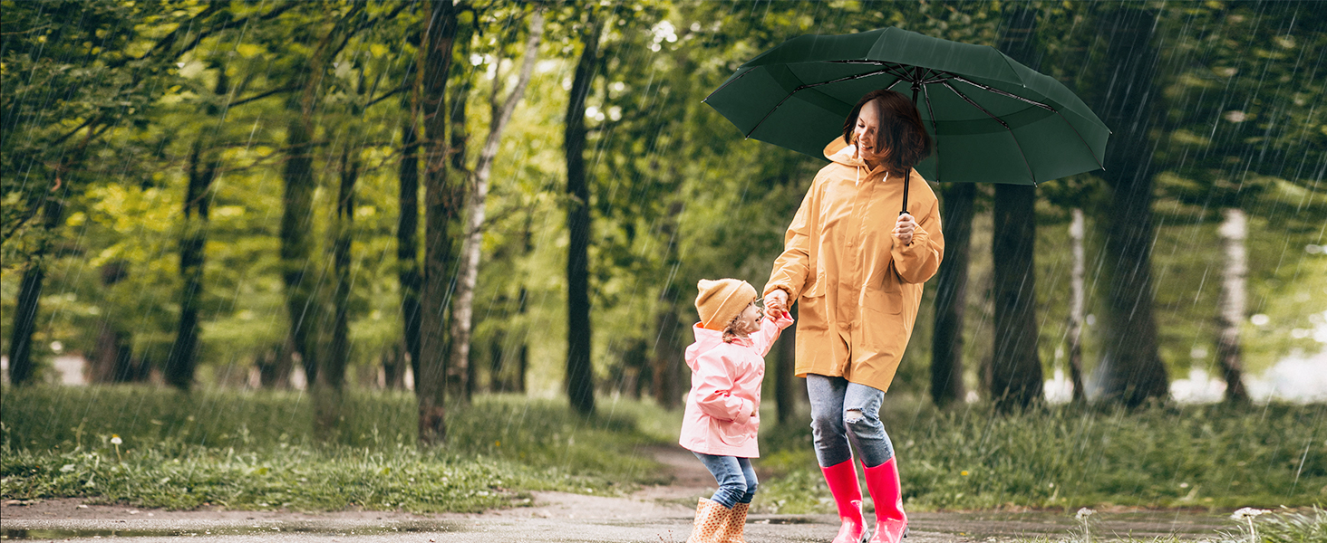 TECKNET Штормовий парасолька: великий, автоматичний, з 10 ребрами, 104 см, стійкий до вітру, компактний, для чоловіків та жінок (зелений)