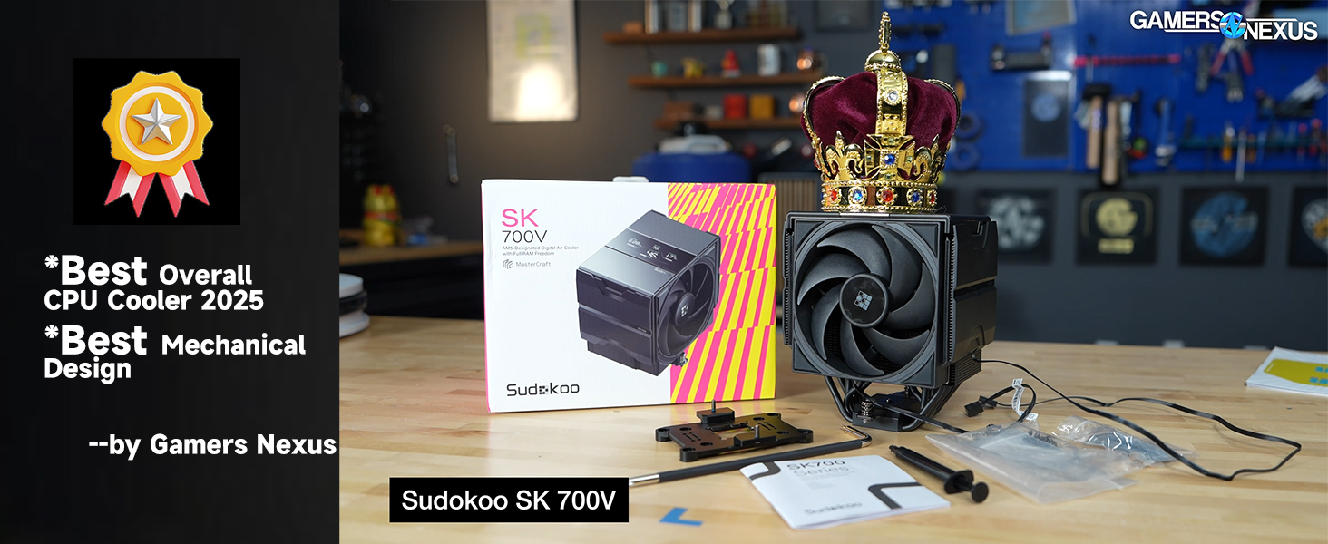 Система охолодження CPU Sudokoo SK700V AM5: Кулер для ПК з дисплеєм, 120мм вентилятор, 7 heatpipes, сумісний з AM5, безперешкодний доступ до RAM, 5 років гарантії, чорний