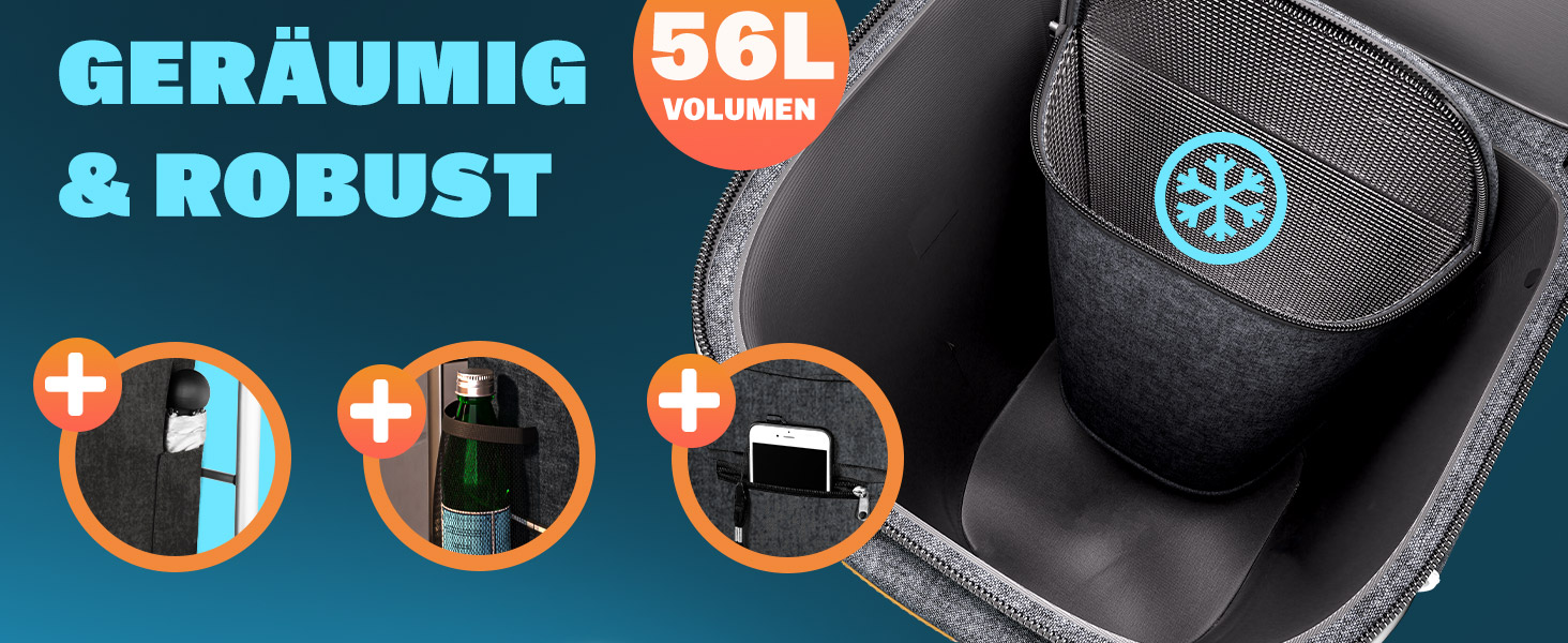 MONZANA® Тріо-тележка для покупок 56л, до 50 кг, складана, знімний мішок, ручний вагончик, допомога у покупках, чорна