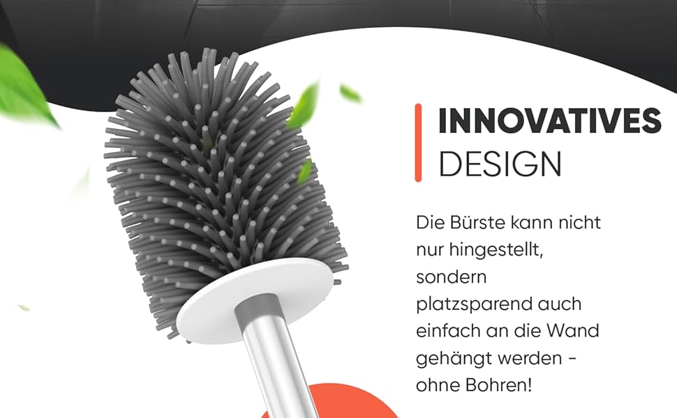 Щітка для унітазу Abrush з м'яким силіконовим наконечником, без свердління, з кріпленням на стіну, білий/сірий колір