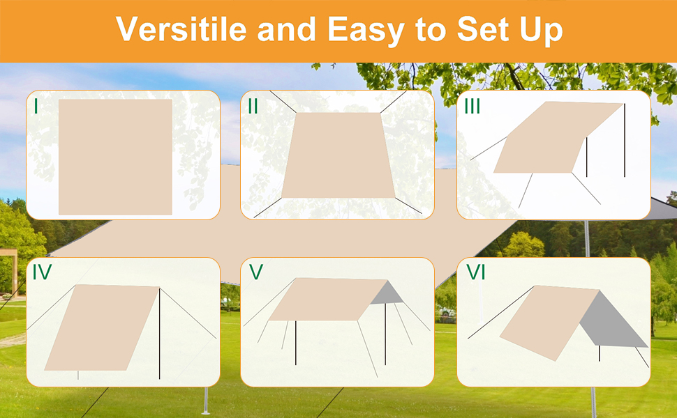 Водонепроникний намет WADEO 3x4 м: брезент для кемпінгу, тент для намету з брусками, кілочками та мотузками, ультралегкий, для кемпінгу та пікніків на природі, хакі