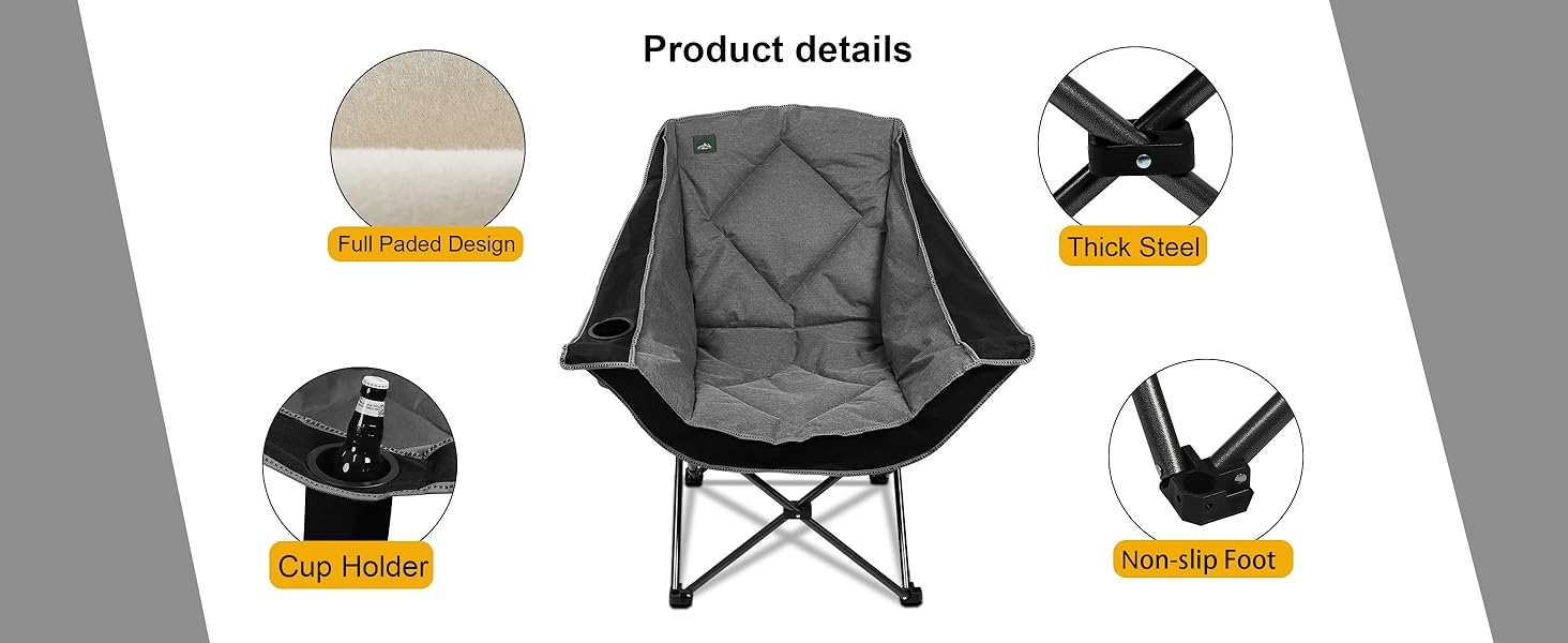 Розкладний кемпінговий стілець Northroad великого розміру для пляжу, піших прогулянок та пікніків, міцний (до 136 кг), з 2 тримачами для напоїв