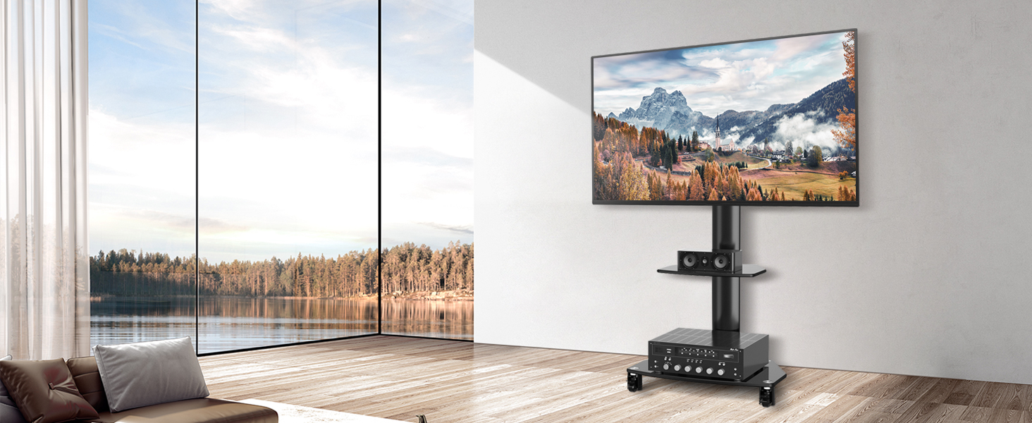 Rolling TV Stand with Wheels - Adjustable Height & Swivel for 27-70 inch Flat & Curved TVs (VESA 400x400, 50kg)