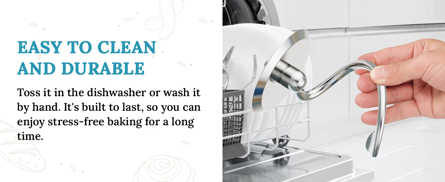 Гак для замішування тіста з нержавіючої сталі для міксерів KitchenAid 4,5–5 л, насадка для планетарних міксерів, підходить для моделі з відкидною головкою, можна мити в посудомийці, аксесуар для кухонної техніки