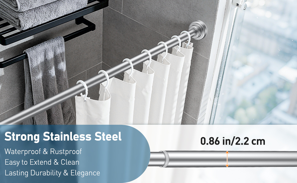 Штанга для душу Uniclife без свердління, 82–204 см, регульована, нержавіюча сталь, для ванної, вікна, шафи, срібна