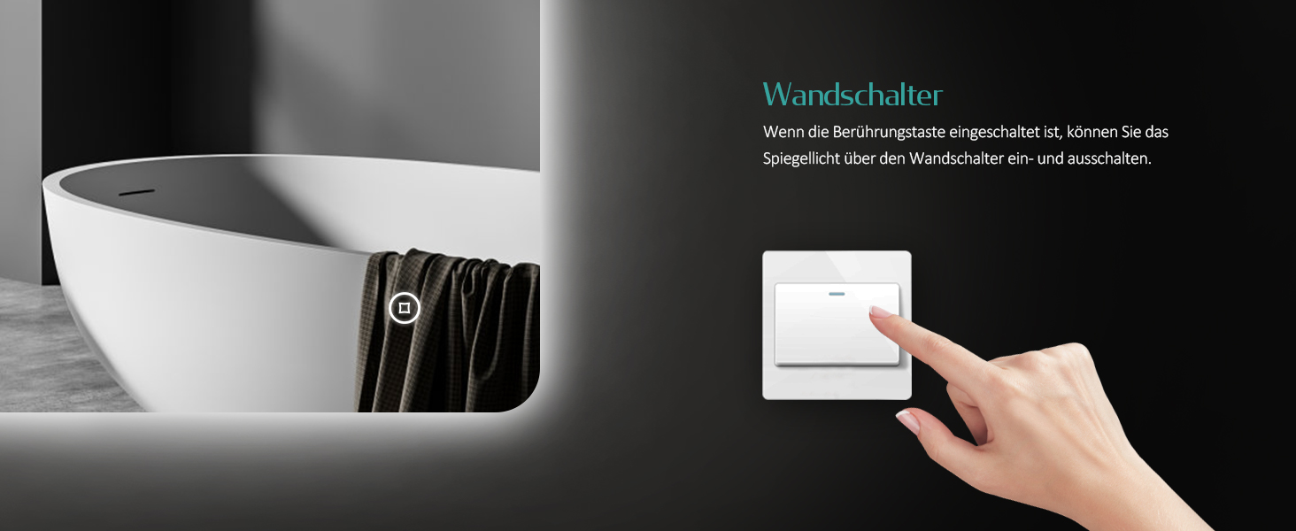 Дзеркало для ванної кімнати EMKE з підсвічуванням 50x70 см, проти запотівання, 3 кольори світла, диммування, сенсорне управління, функція пам'яті та автоматичне вимкнення через 3 години