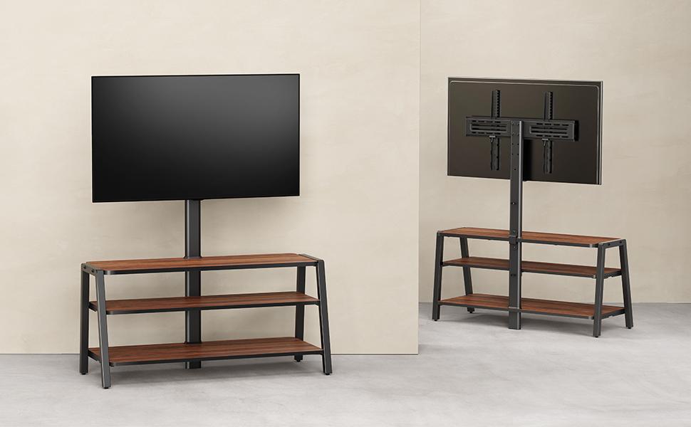 FITUEYES TV Stand with Mount - Adjustable Height TV Console for 37-70 inch TVs (up to 35kg) - Brown Wood