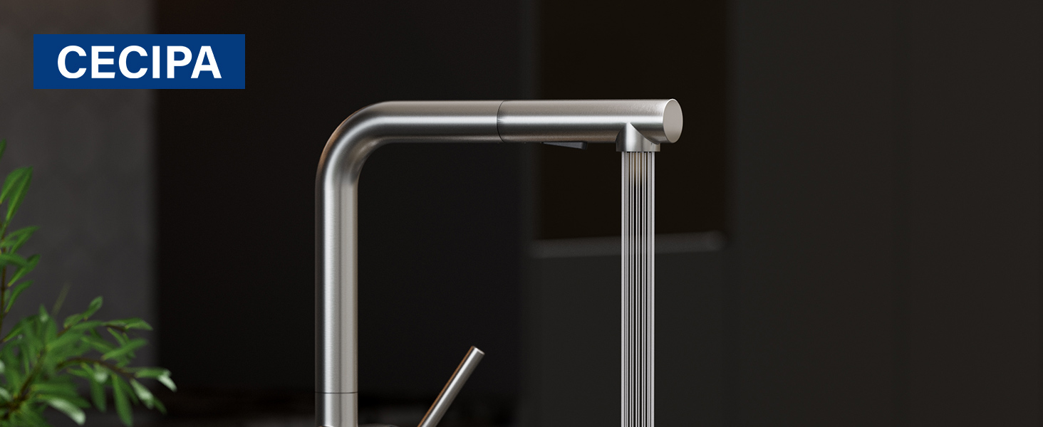 Змішувач для кухні CECIPA X203B чорного кольору з висувною лійкою, поворотний на 360°, з двома режимами струменя, нержавіюча сталь