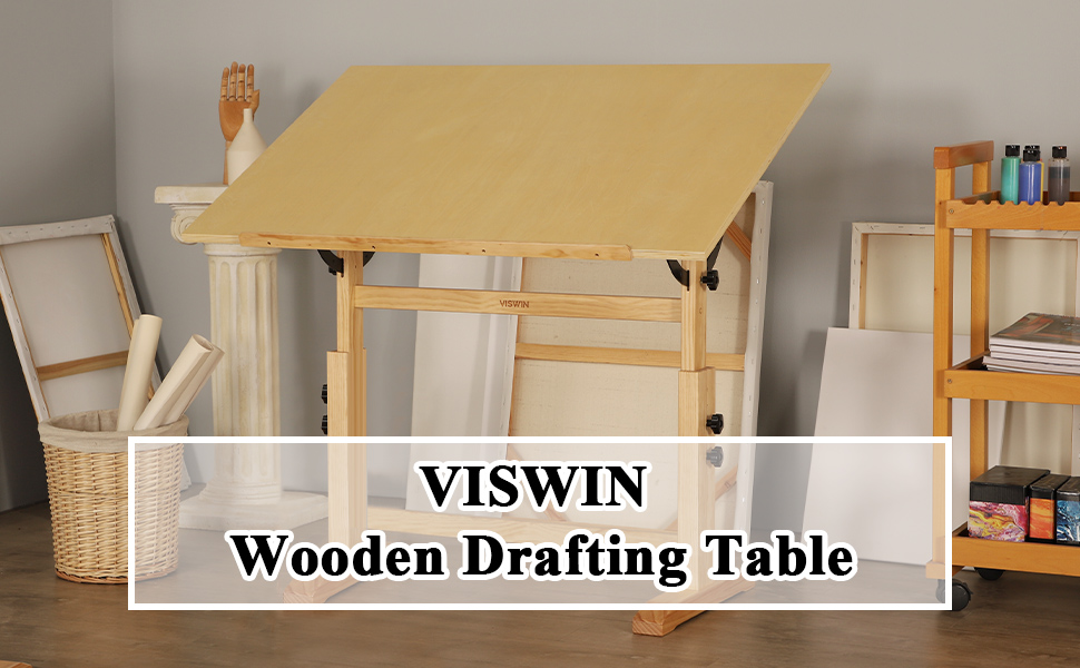 Adjustable Wooden Art Drawing Table - 76x107cm - Viswin Studio Easel for Painting & Drawing