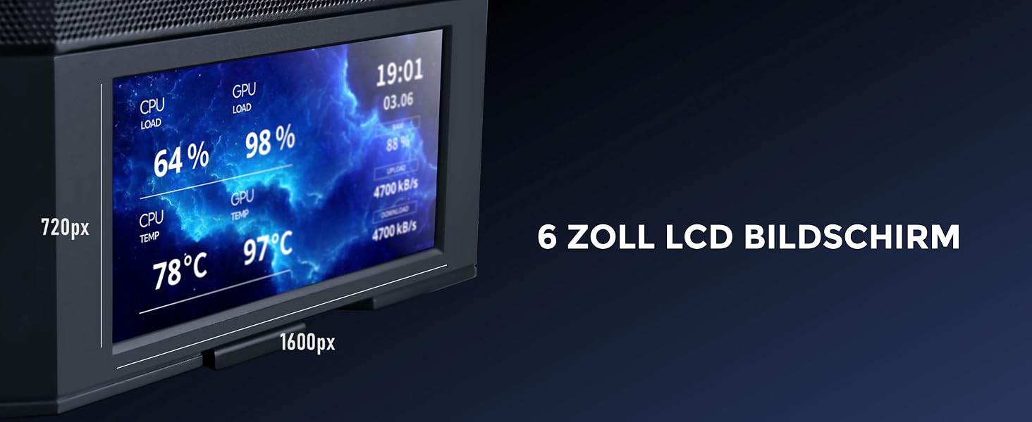 Ігровий корпус для ПК Lian Li LANCOOL 207 Digital ATX Midi Tower, чорний, з LCD-дисплеєм, підтримка відеокарт до 375 мм та радіаторів до 360 мм