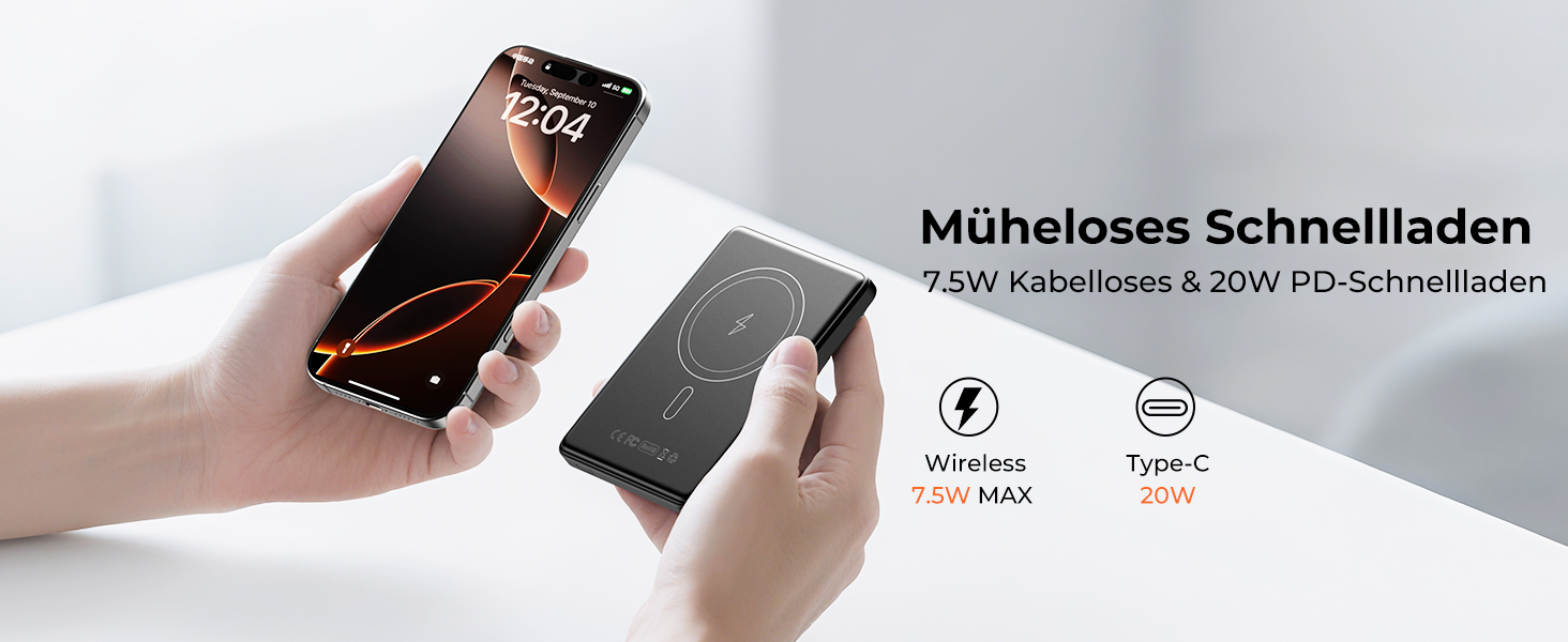 Power Bank KU XIU Magsafe 5000mAh: Тонкий, з підтримкою MagSafe, PD 20W, з кільцем-тримачем, чорний