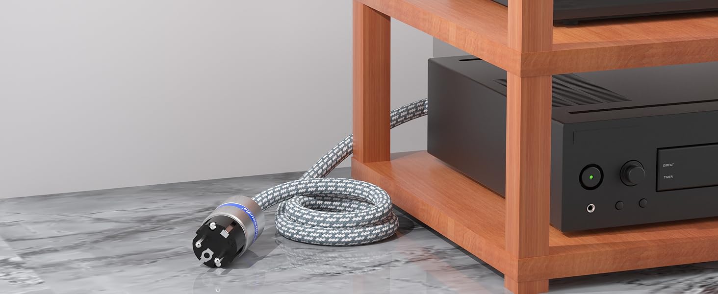 Hi-End мережевий кабель Monosaudio P083 1.5м, мідний екранований OFC Audiophil, 2-полюсний шнур живлення Schuko-IEC C15 для підсилювача, DVD, сабвуфера та декодера