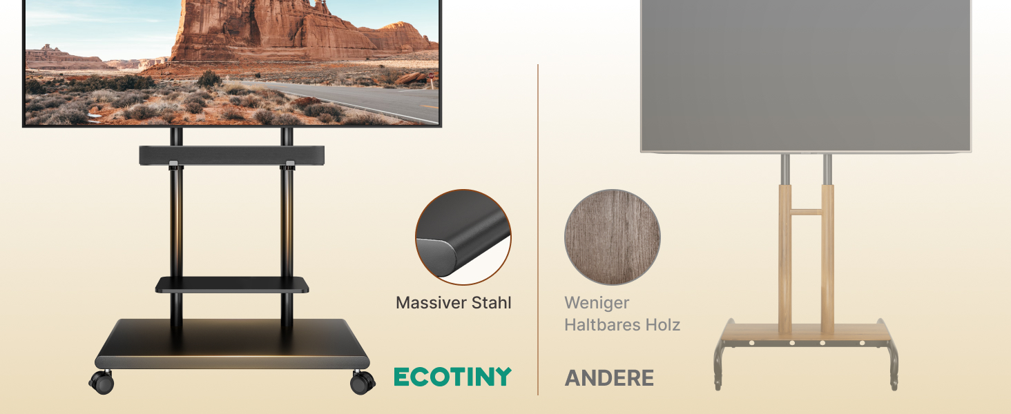 Підставка для телевізора на колесах з кріпленням для саундбару, 50-90 дюймів, до 70 кг, регульована висота та нахил, MAX VESA 600x400 мм