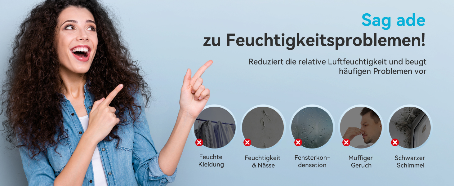 Електричний осушувач повітря EUHOMY 12л/24г, тихий та економічний, з відведенням води, автоматичним розморожуванням, 3 режими, для квартири 25м²/122м³