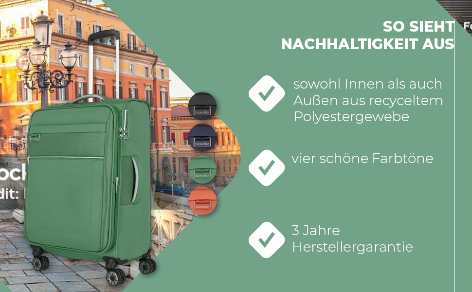 Валіза Travelite MIIGO 77 см, розширювана, з TSA замком, 90-96 л, з екологічних матеріалів, колір: Matcha (зелений)