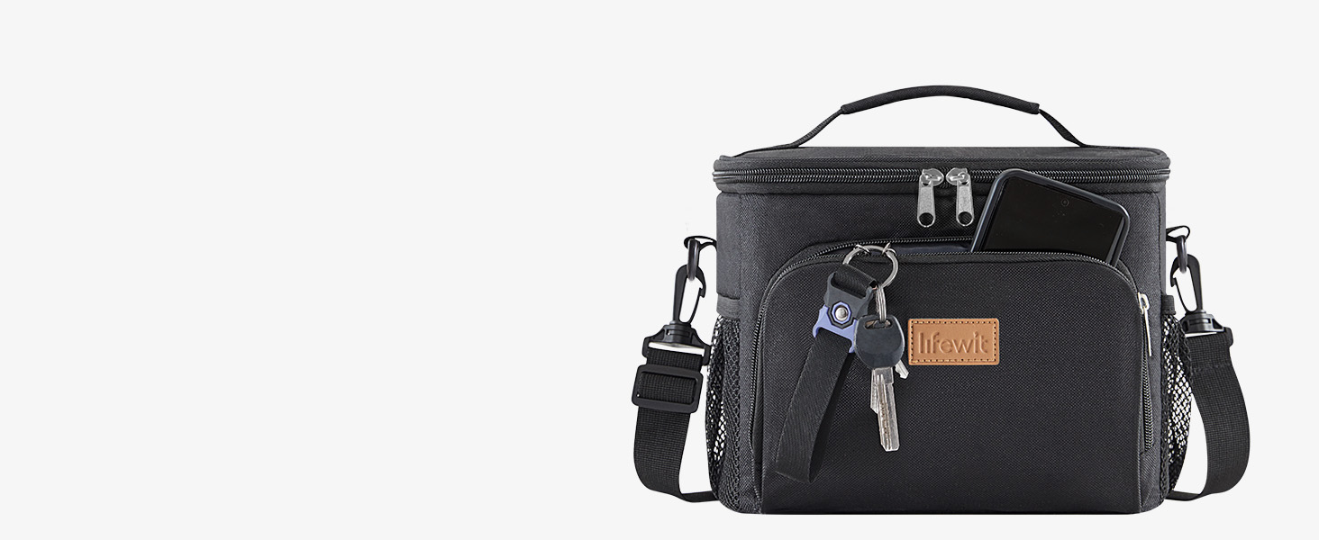 Термосумка LifeWit 9L для обідів та пікніків, чорна, вміщує 12 банок