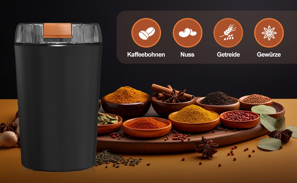 Електрична кавомолка 80г, потужний 350W двигун для кави та спецій, з регулюванням помелу, портативна, з щіткою для чищення, нержавіюча сталь, чорний
