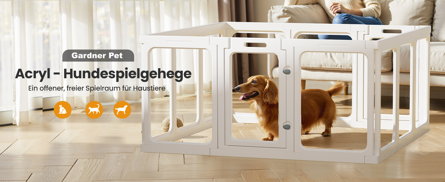 Клітка-біговий вольєр для цуценят Gardner Pet Acryl з акрилу, 60 см, 8 панелей, для дому, складана, прозора, з присосками, підходить для цуценят, кроликів, котів, свиней, білий