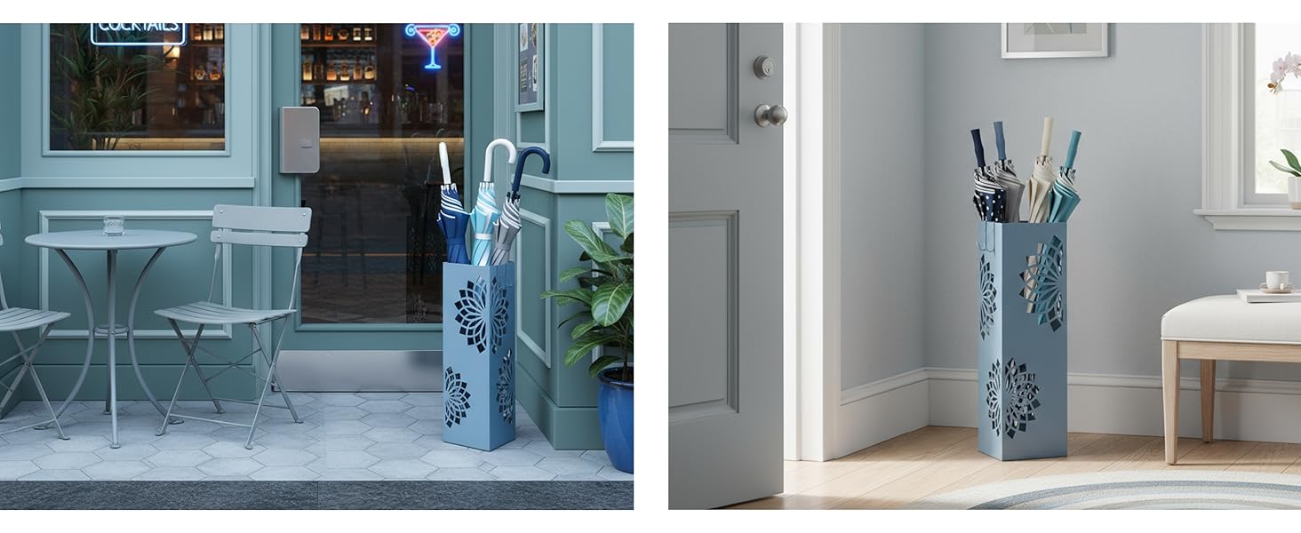 Стійка для парасольки Baroni Home з сучасним дизайном, металева з мандалою, 2 гачки та знімна підставка для збору води, 16 x 16 x 49 см, зелено-блакитна