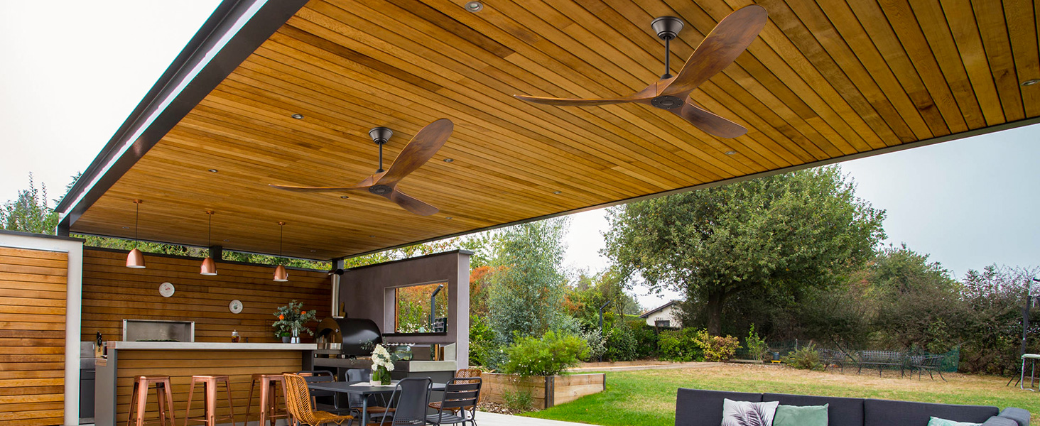 152 см, дерев'яний стельовий вентилятор з дистанційним керуванням, 3 лопаті, DC-двигун, для дому та вулиці, таймер, без освітлення