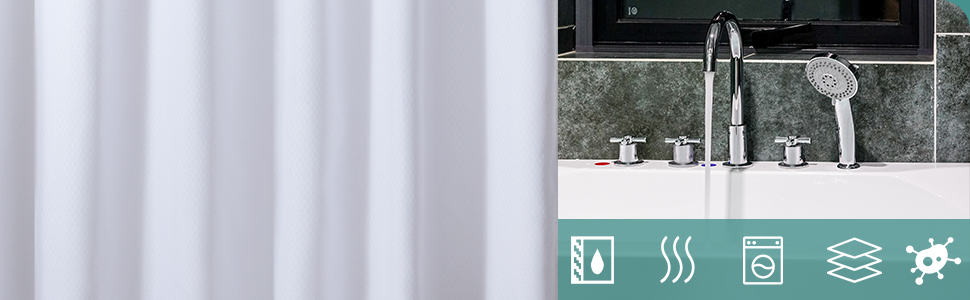 Штора для ванної Furlinic 180x200 см, темно-сіра, вафельний текстиль, водонепроникна, анти-грибок, з кільцями (1 шт)