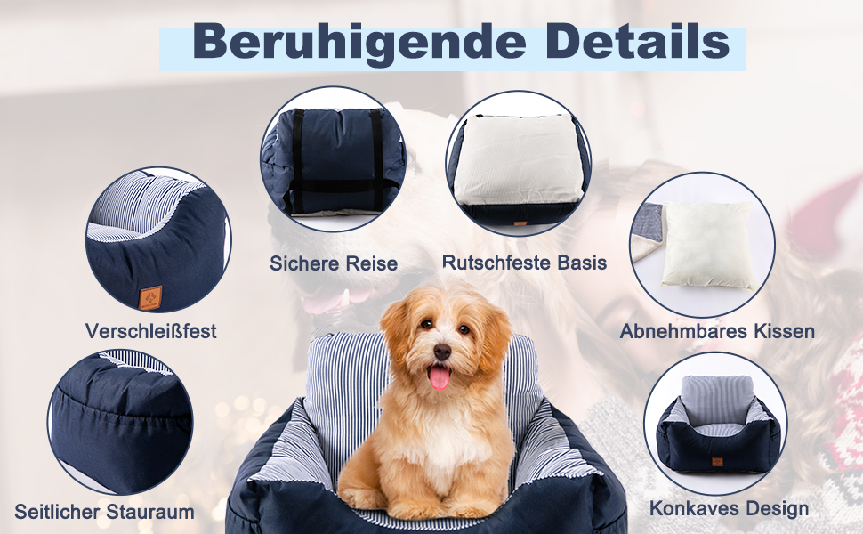 Автомобільний лежак для собак, миючий, стійкий до плям, синій, середній. Зберігання та супер м'яка бавовна PP. Безпечний та зручний для собак.