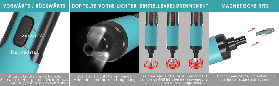 Міні акумуляторна дриль-шуруповерт Kiprim Professional ES2, 4V, 1.3Ah Li-Ion з індикатором заряду, 2 напрямки обертання, LED-підсвічування, USB-кабель для зарядки