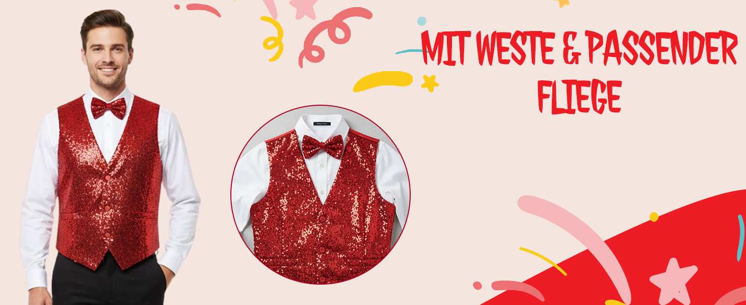 Жіноча/Чоловіча жилетка з паєтками Dress Up America з краваткою - червона, блискуча, з V-подібним вирізом