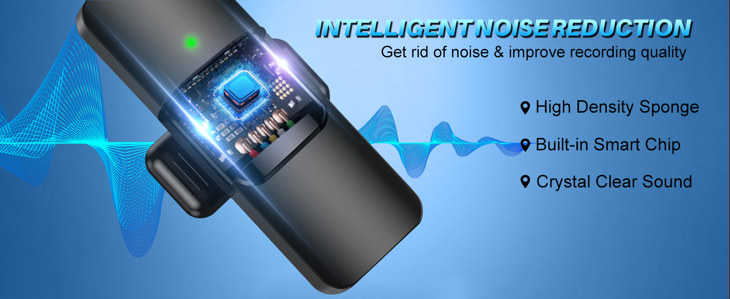 Бездротові кліп-мікрофони для iPhone/Android/комп'ютера/iPad - 2 шт. з шумозаглушенням для відеозйомки, Vlogging, TikTok, YouTube, Plug-and-Play