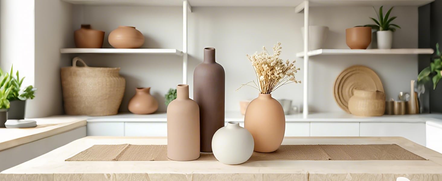 Modern Ceramic Vase Set (4-Piece) - Morandi Colors, Minimalist Table Decor, Nordic Style, Boho Scandinavian Vase Set