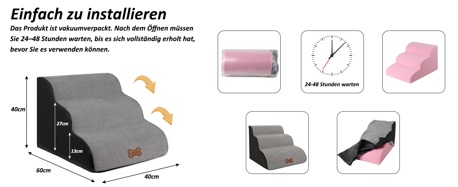 Сходинки для собак Caliyo 3 ступені, для маленьких собак та котів, 40 см, знімний чохол, антиковзаюча поверхня, для ліжка, дивану, авто (60×40×40см), коричневі