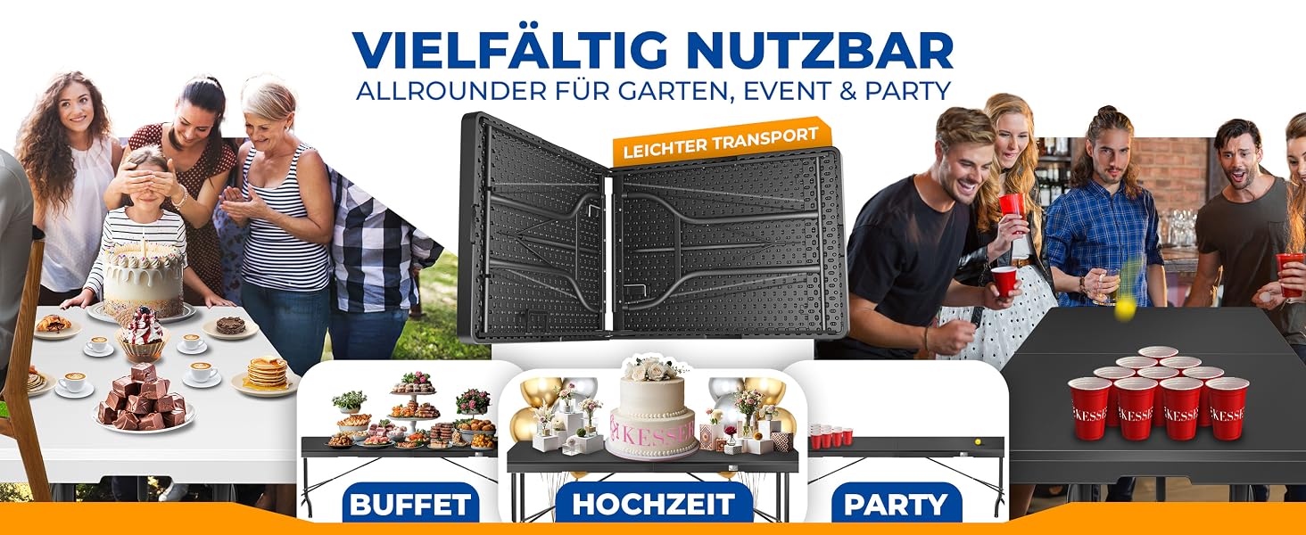 Складний стіл KESSER Buffettisch 183x76 см для кемпінгу, саду, тераси, балкону. Анодований алюміній, 6 осіб, з чохлом та ручкою для транспортування, антрацит