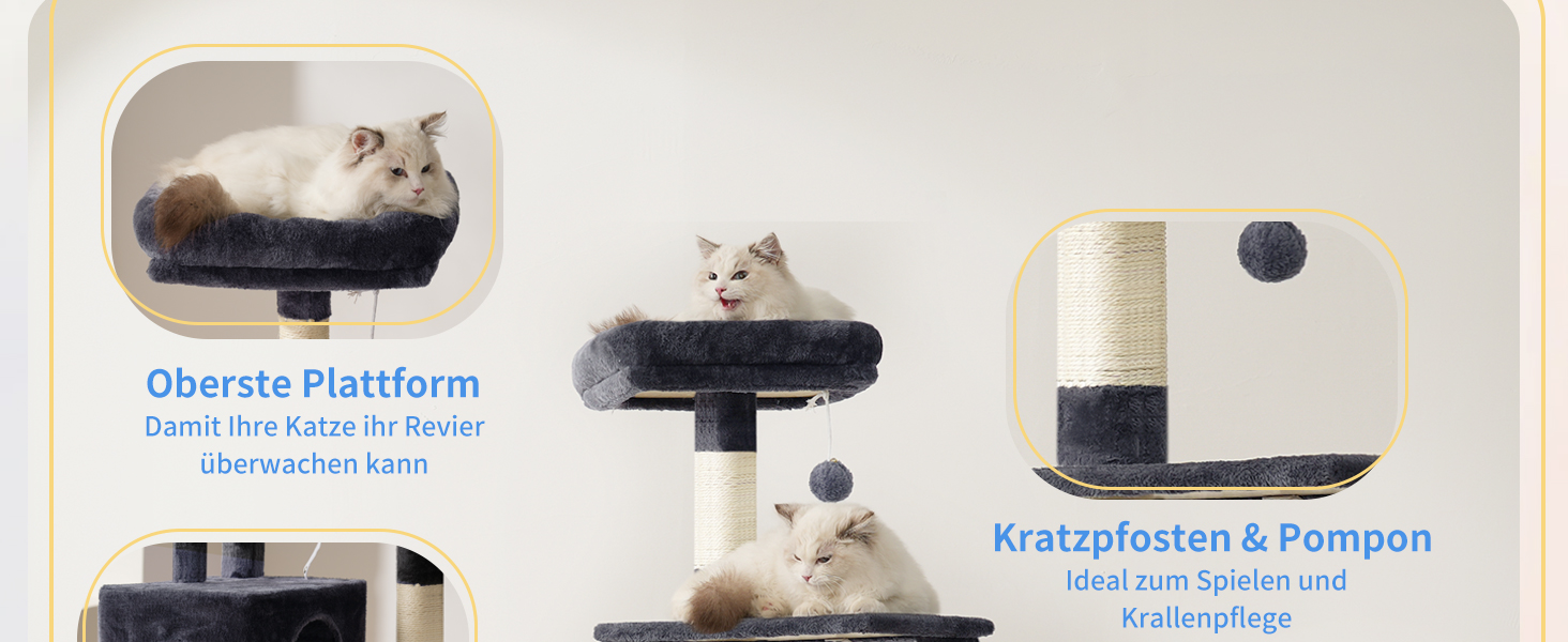 Котячий будиночок Heybly Kratzbaum HCT200SW (Сірий) - 125 см, з печерою, стійка, платформа, кошик