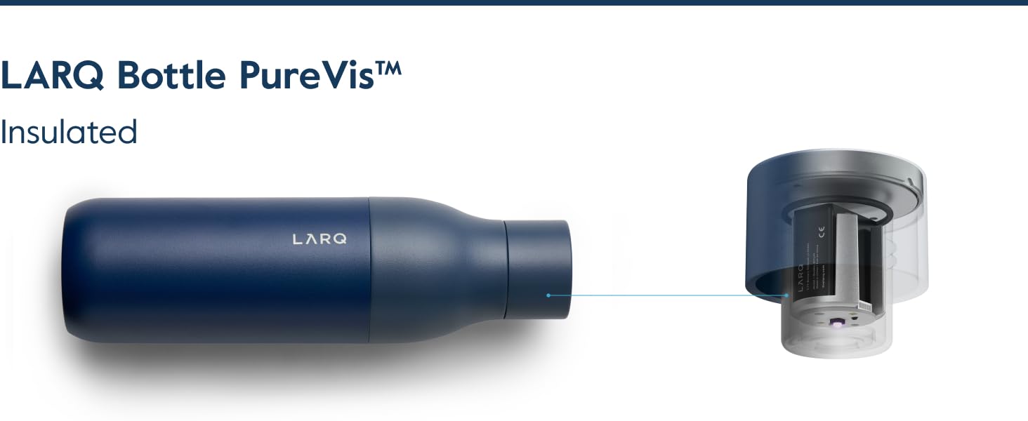 Пляшка для води LARQ PureVis 740 мл Obsidian Black: самоочисна, з нержавіючої сталі, зберігає температуру, BPA-free