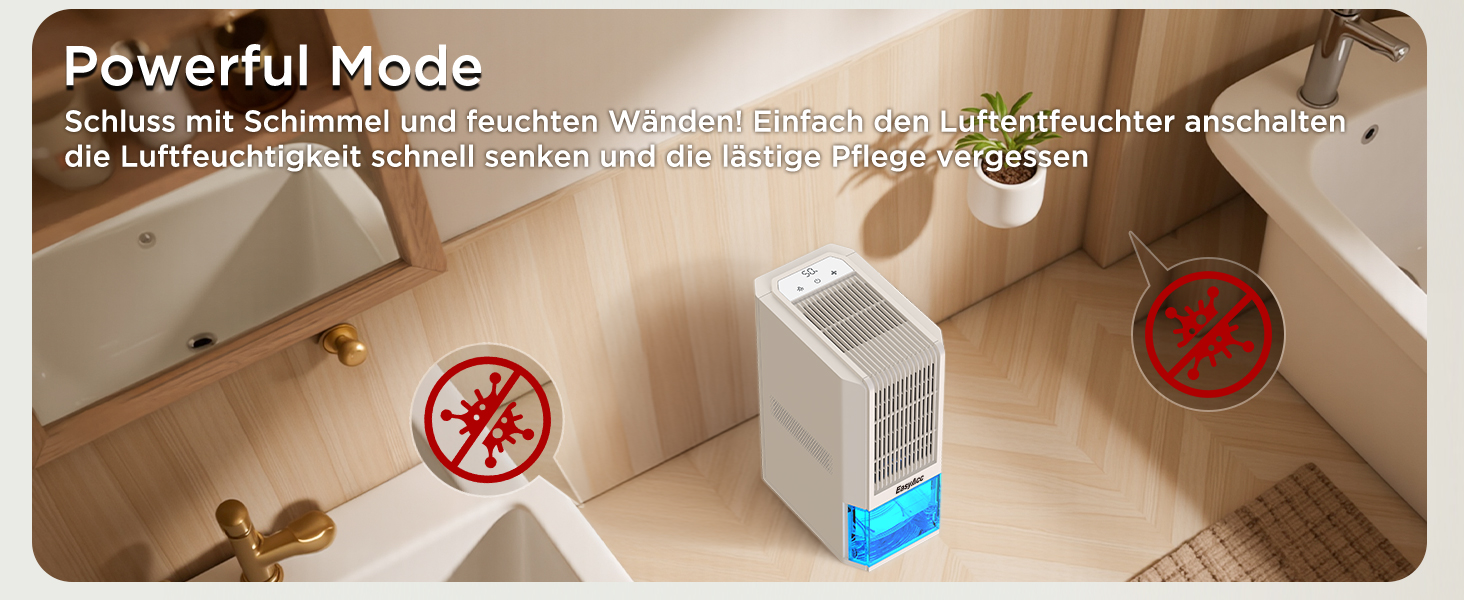 EasyAcc Електричний осушувач повітря 1200 мл, енергозберігаючий, тихий, портативний, з автовимкненням та режимом сну. Ідеально для офісу та дому (2000 мл, кремовий)