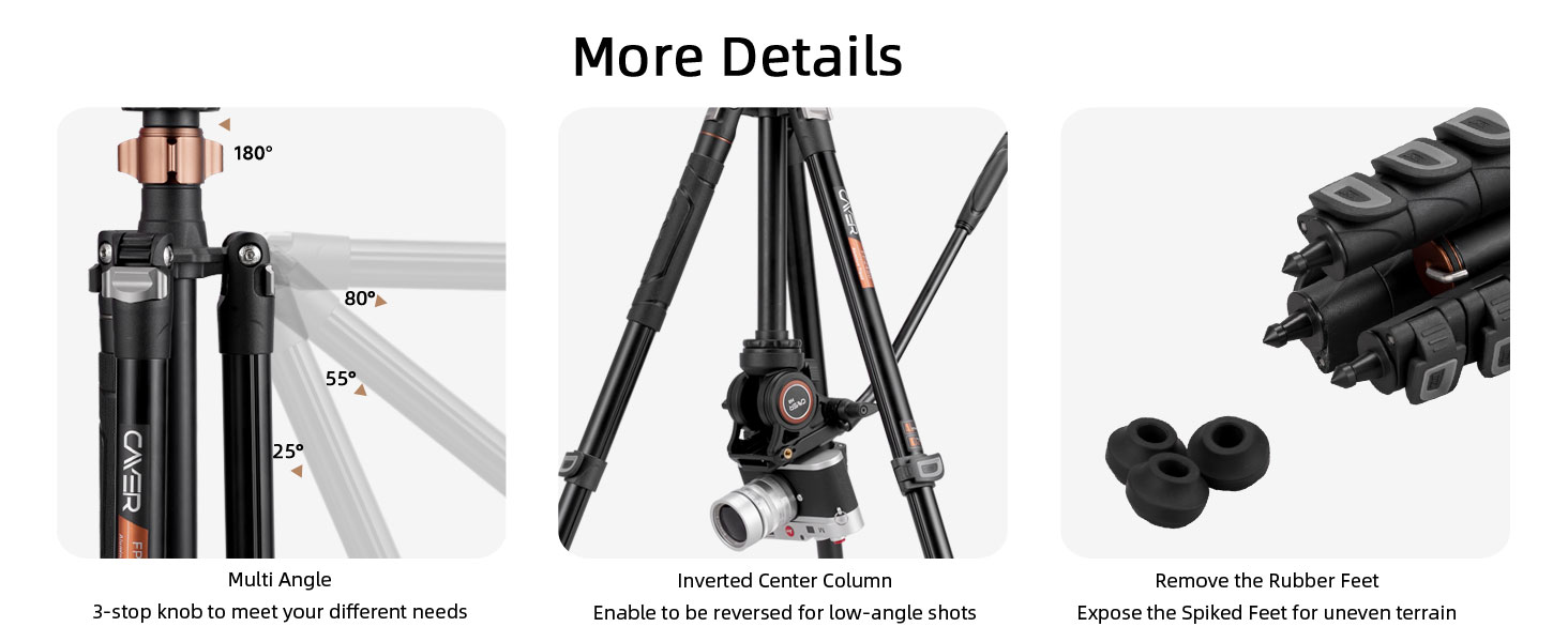 Штатив відео Cayer FP2450 з плинною головкою, 75 дюймів, алюміній, 4 секції, компактний, перетворюється на монопод, для DSLR, до 6 кг