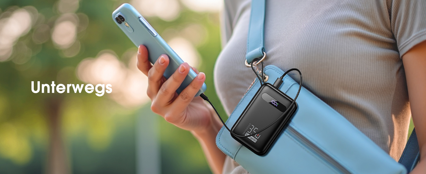 Powerbank 20000mAh з PD 35W, USB-C кабель, LED дисплеєм та 8 Pin кабелем. Чорний акумулятор для iPhone, iPad, Samsung Galaxy, Huawei та інших пристроїв